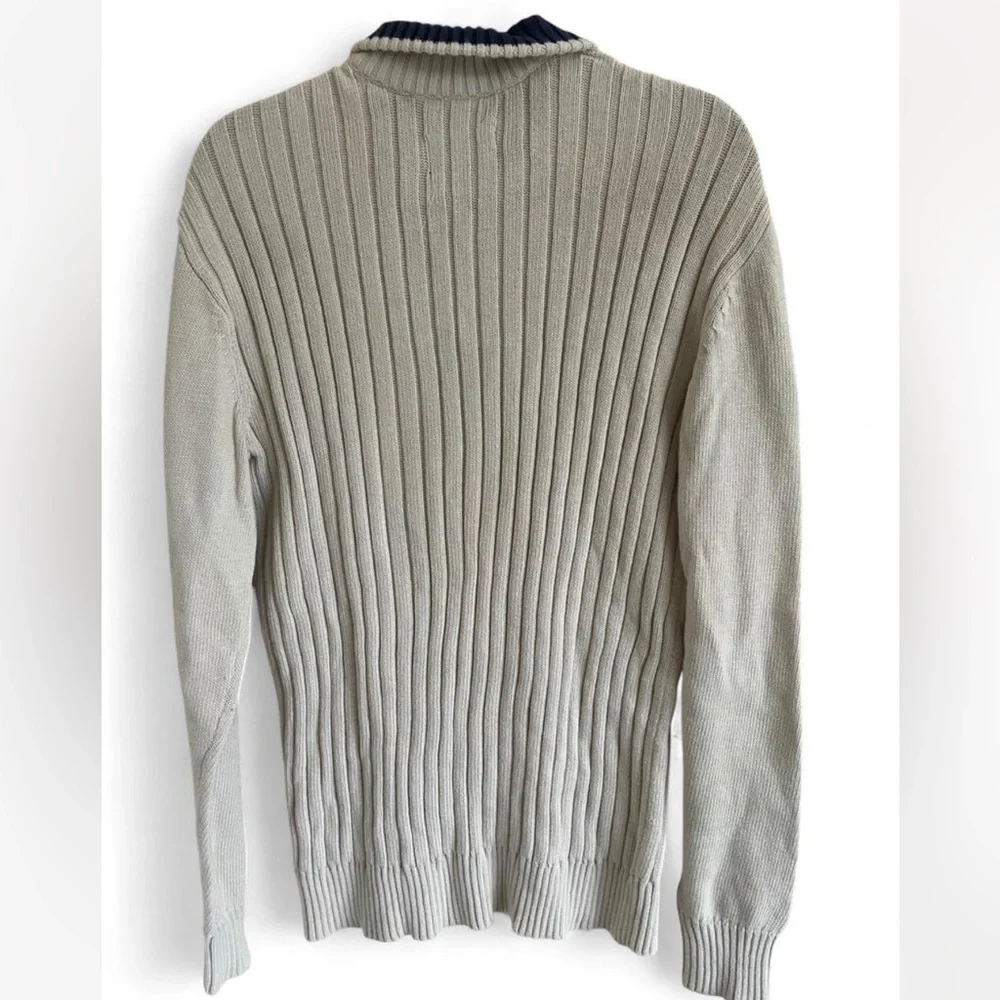 Cream and Navy American Rag QuarterZip preppy style sweater
